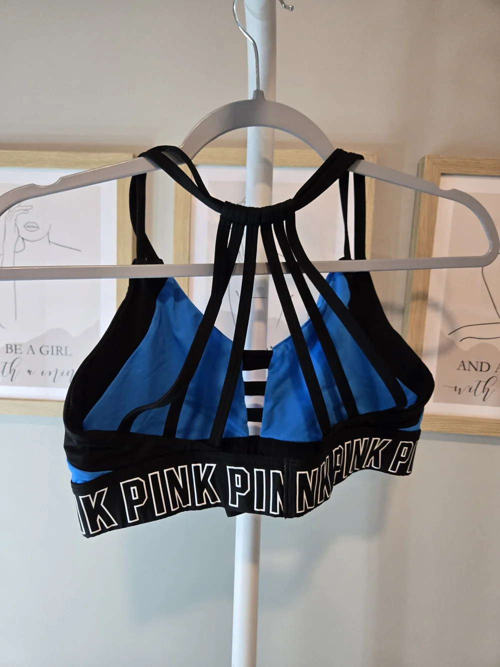 PINK Victoria's Secret Blue and Black Strappy Sports Bra *read
